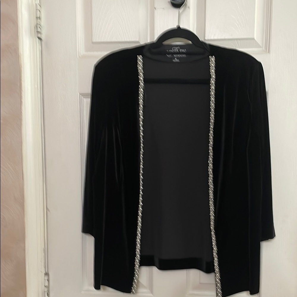 Alex Evenings Black and Silver Blouse with Contrasting Trim